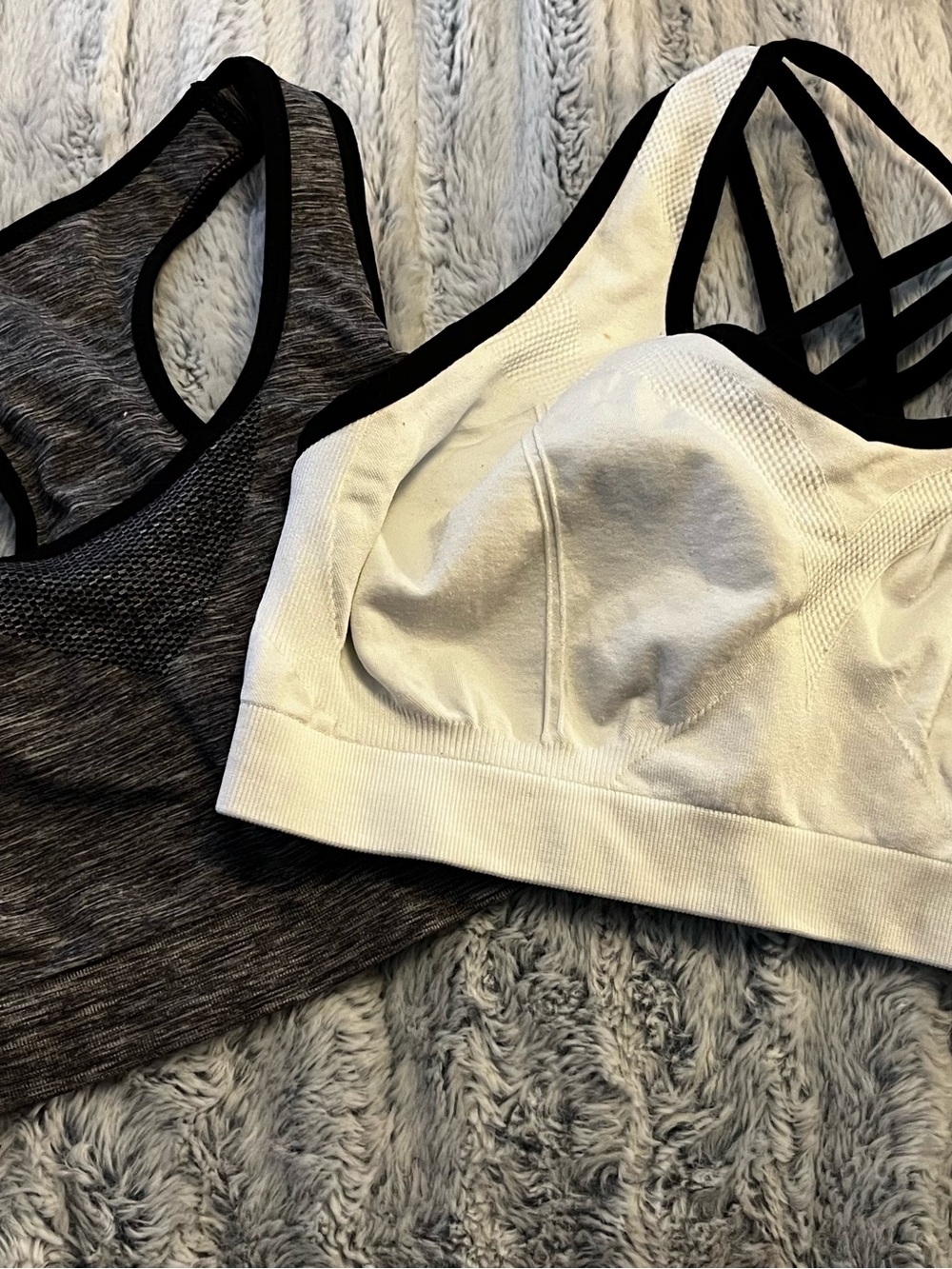Multiples Seamless Sports Bras in White and Charcoal with Black Trim